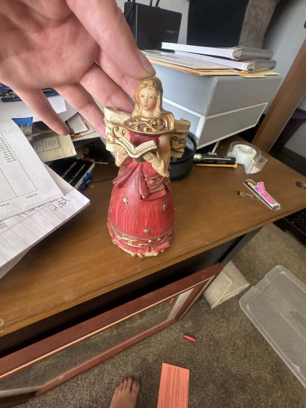 Unbranded Angel Holding Book Figurine Red Gold